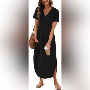 EUC Three Bird Nest On The Go Round Hem Pocketed Midi Dress - Black, Medium